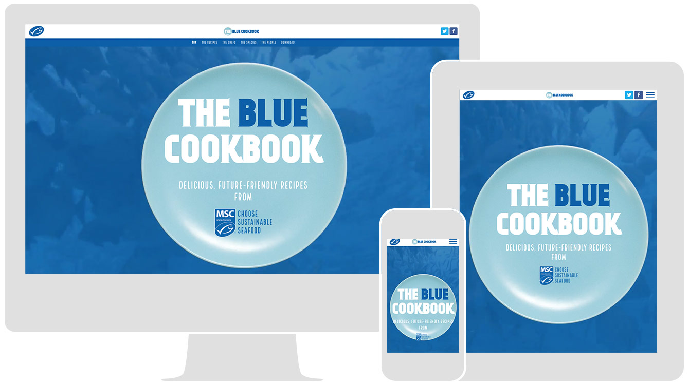 The Blue Cookbook, by The Marine Stewardship Council, renders responsively across all devices