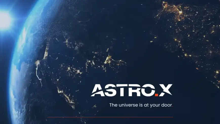 Earth photographed from space with Astro X brand logo on top.